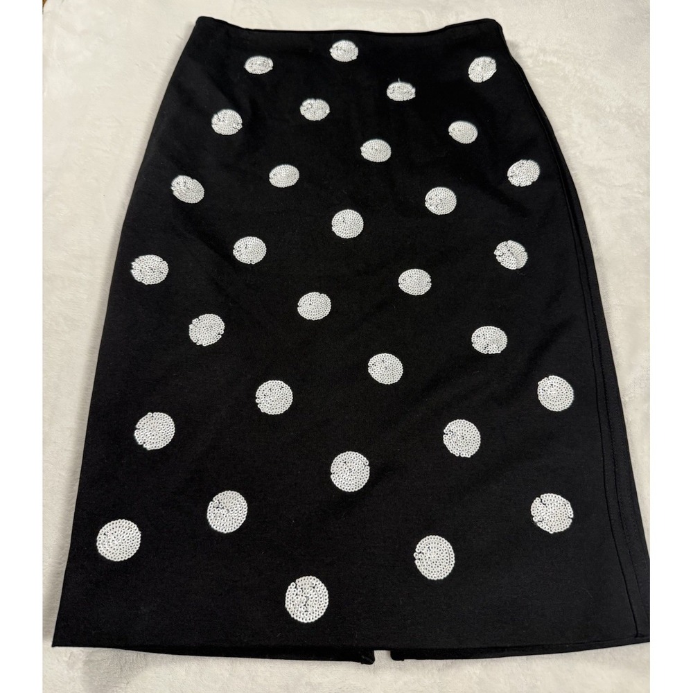 White House Black Market Skirt Womens 8 Black Sequin Polka Dot Pencil Midi‎